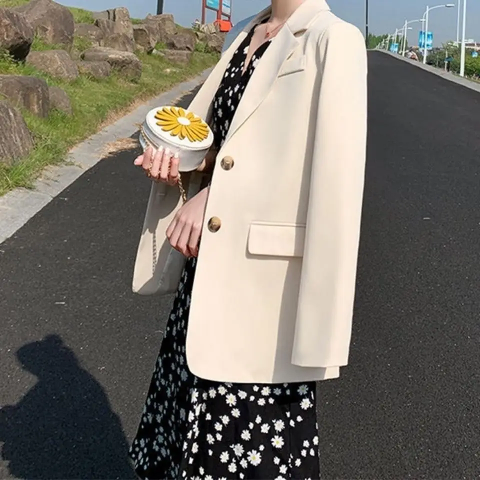 

Women Blazer Korean Chic Black Suit Long Sleeve Jacket Office Ladies Spring Autumn Coat Streetwear Blazer Woman Clothing New
