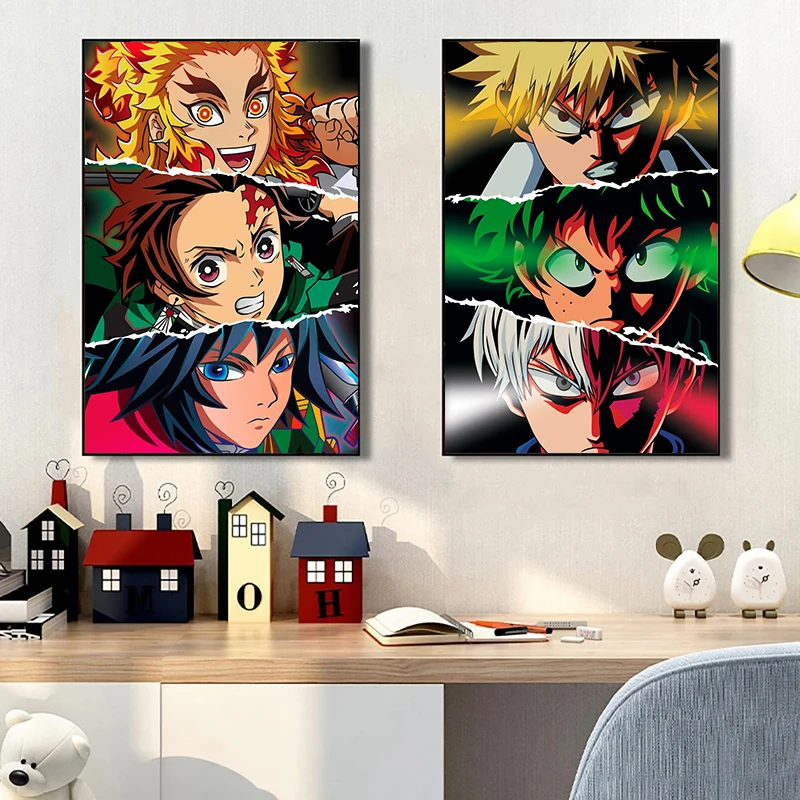 Meu herói academia demônio slayer olho anime personagem poster caçador x  hunter olhos jujutsu kaisen pintura em tela quarto menino decoração da sua  casa - AliExpress