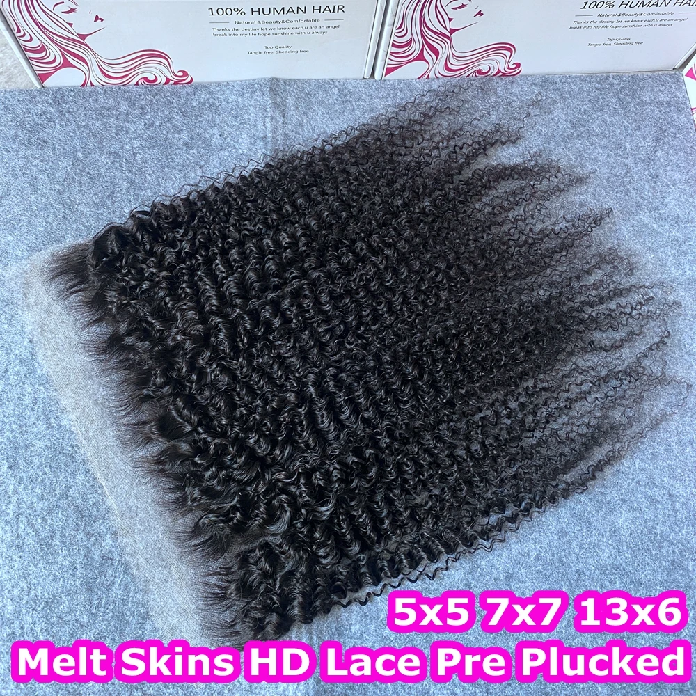 Afro Kinky Curly 5x5 6X6 HD Lace Closure Only Afro Curly Hair Melt Skins PrePlucked Hairline Invisible 13x4 13x6 HD Lace Frontal