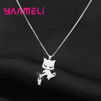 Charmming Necklaces for Woman Girl  Gift 925 Sterling Silver Cat and Fish Pendant+Box Chain New Trend Fashion Jewelry 1