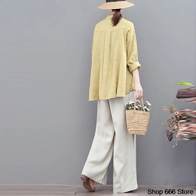 Women Chinese Shirt Ethnic Style Vintage Harajuku Embroidery Chinese Tops Women Spring classical Loose Cotton Coat Tang Suit Female Autumn