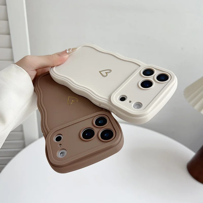 Elegant Two-Pack: Large Wave Design Phone Cases in Brown & White