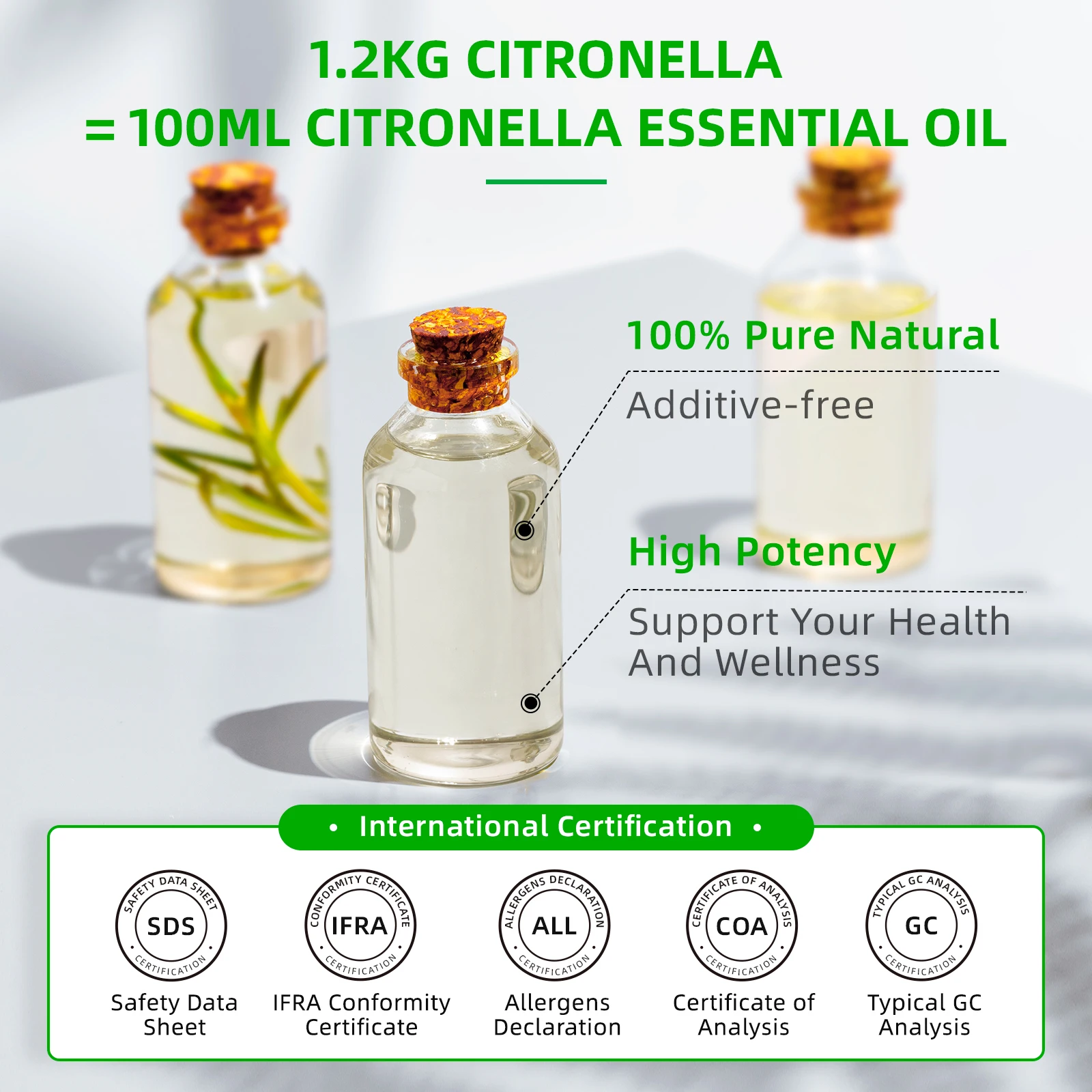 HIQILI-Óleos Essenciais de Citronela 100% Natureza Pura, Difusor de Aromaterapia, Umidificador, Massagem, Repelente de Mosquitos, 100ml