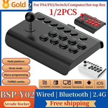 레트로 아케이드 콘솔 게임 조이스틱 로커 무선 블루투스 유선 2.4G 격투 컨트롤러, 닌텐도 스위치 PS4 PS3 PC용, 6 인 1