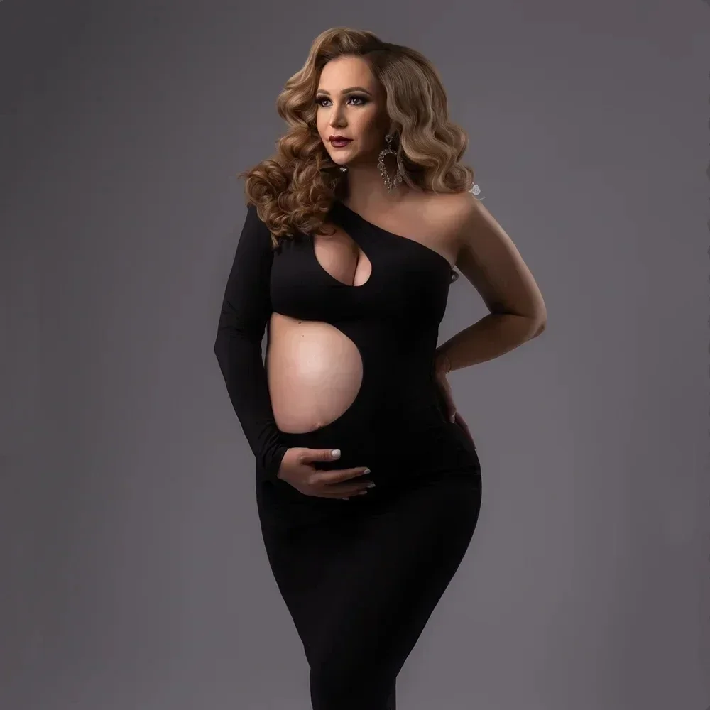 

Sexy Slope Shoulder Skinny Maternity Photography Dress Stretchy Pregnant Woman Photo Shoot Dress For Pregnancy Long Evening Gown