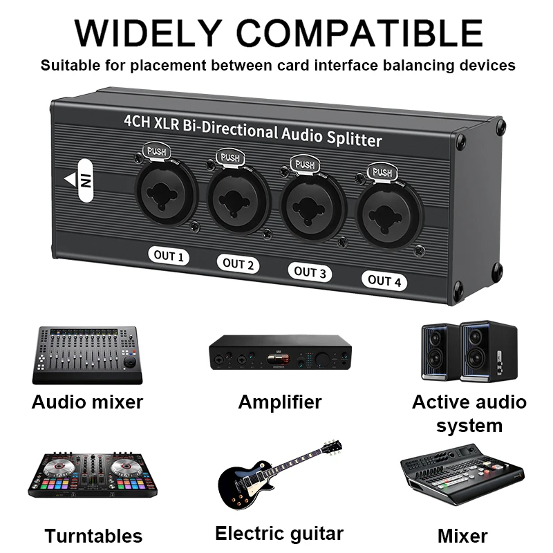Professional XLR Balanced Audio Signal Splitter Box - 1 Input to 4 Outputs
