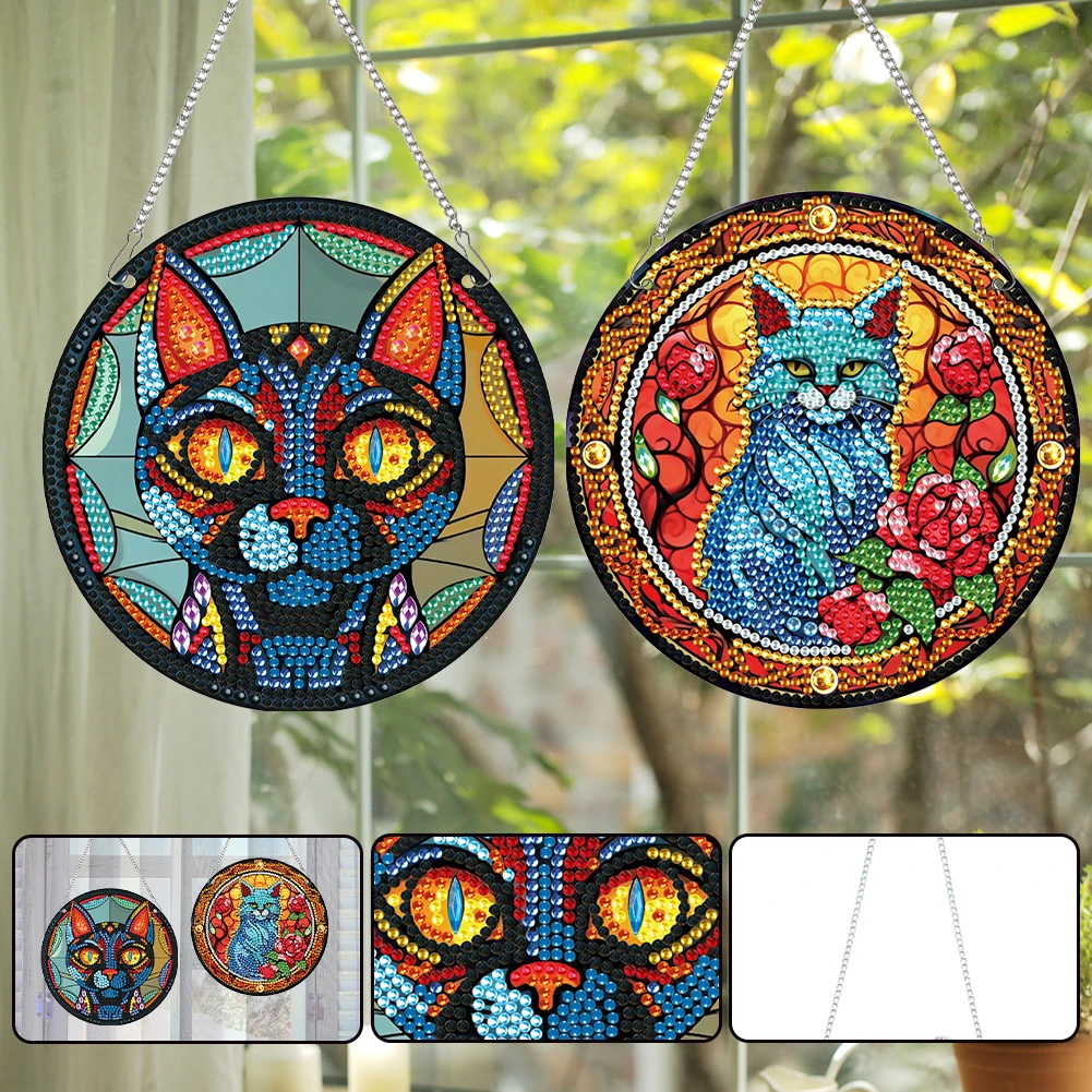 2pcs Animal Theme 2D/Flat DIY Special Shape Hanging Diamond Art Kits Rhinestone Diamond Art Window Pendants Wall Door Decoration
