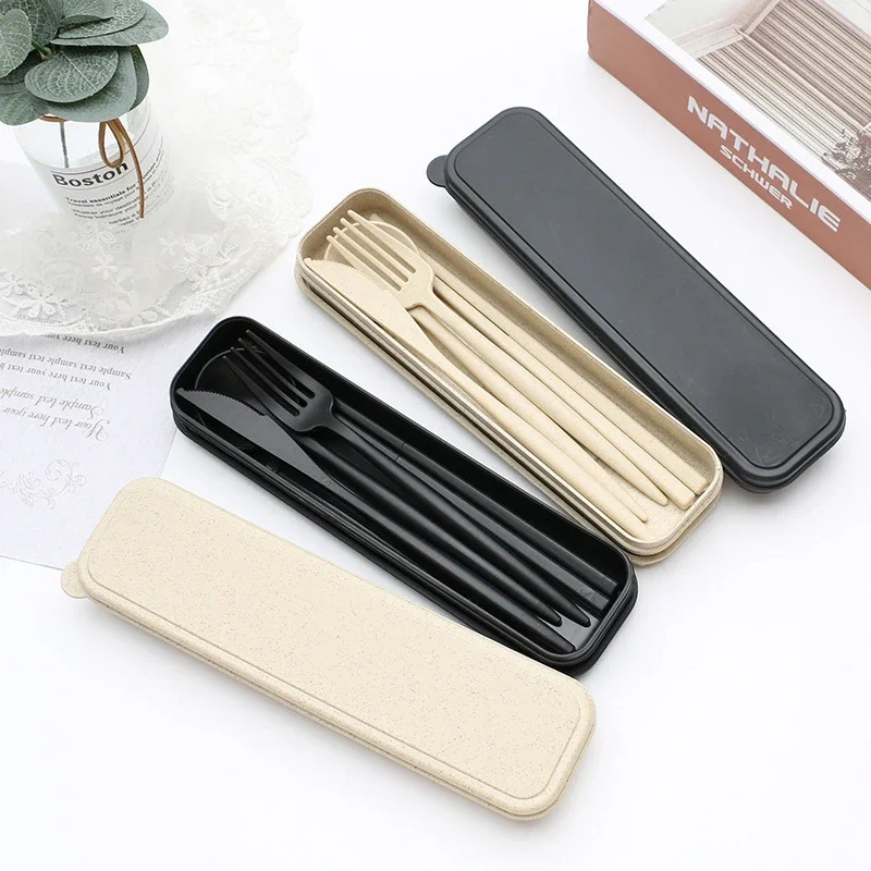 Cutlery Tableware Spoon Fork Chopsticks Safe Wheat Straw Dinnerware Box Portable Travel Use Kitchen Accessories 4PCS/Set Cutlery Set Western Style Cutlery Set Picnic Cutlery Set Picnic Tableware Camping Cutlery Set