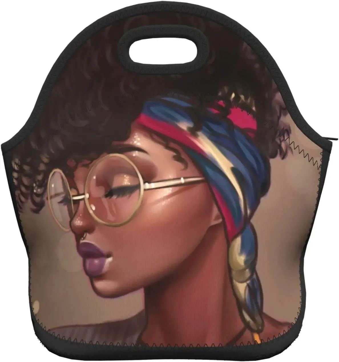 

African Women Neoprene Thermal Lunch Bags Reusable Insulated Lunch Tote Bags for Men Women Work Picnic or Travel