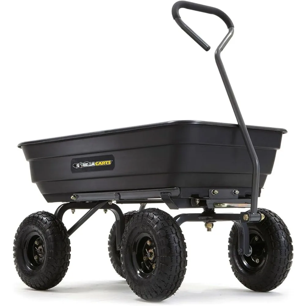 

Poly Dump Cart, Multi-Purpose Garden Wagon with Steel Frame, 4 cu ft, 600 lb Capacity, Black trolley Garden Cart Garden Supplies