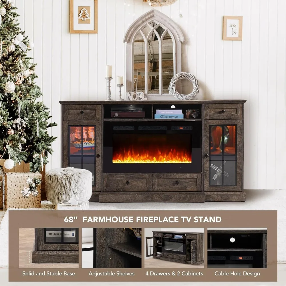 Fireplace TV Stand for 80 Inch TV, Entertainment Center with 36" Electric Fireplace, Media Console Cabinet for Living Room 4