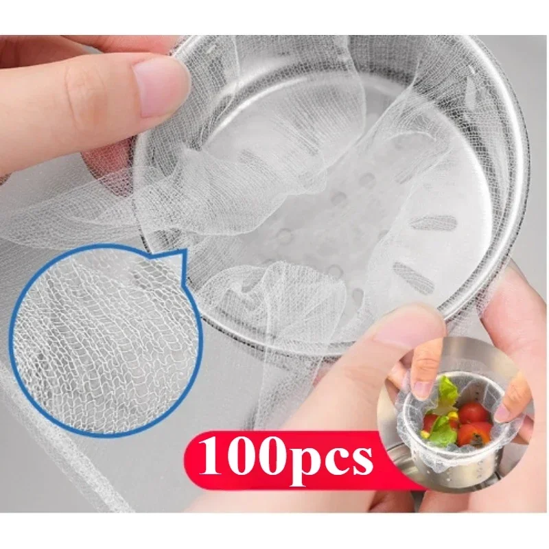 100pcs Disposable Sink Garbage Filter Sewer Kitchen Floor Drain Pool Anti-blocking Mesh Bag Sink Strainer Accessories