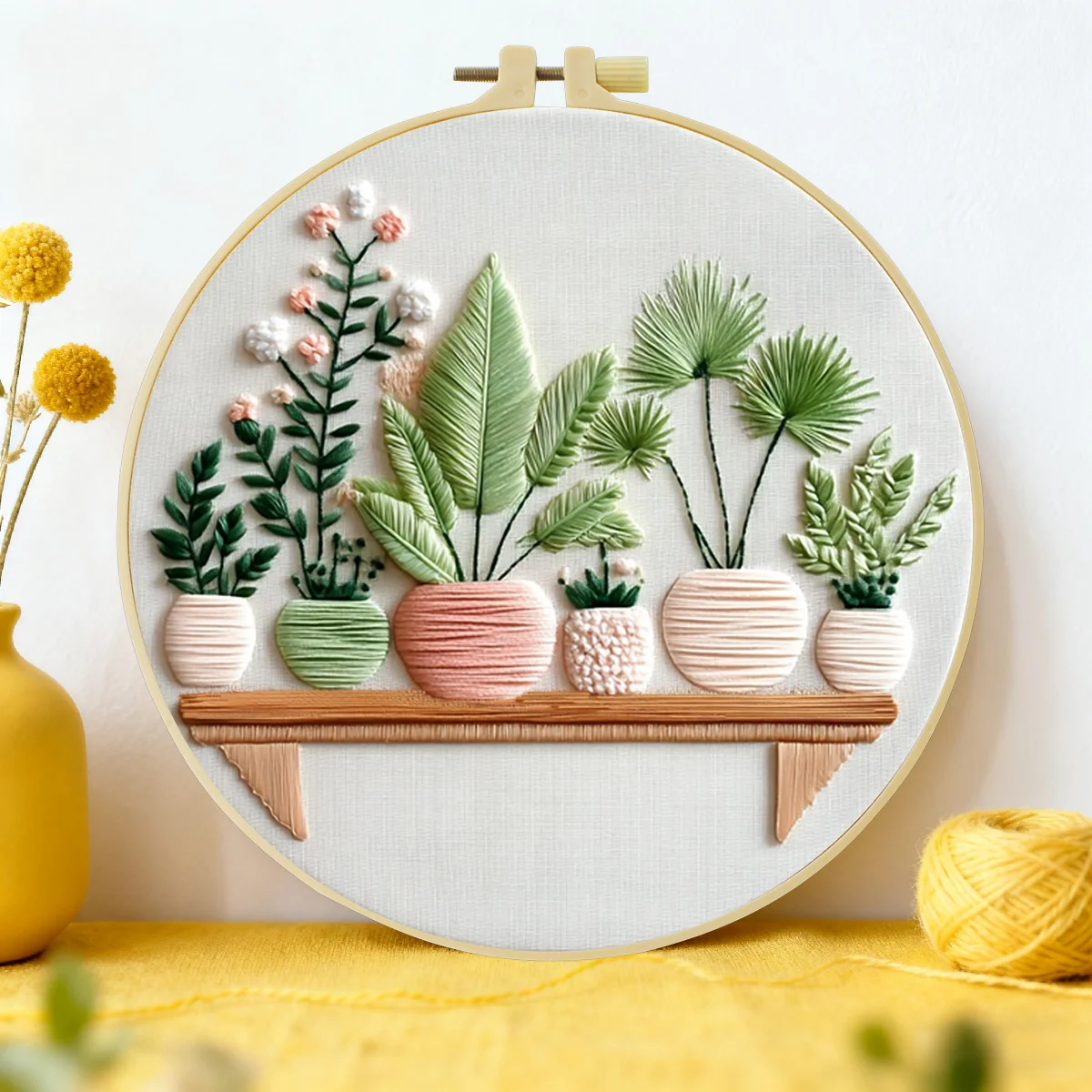 1 Stück 20X20CM/15X15CM 7,87/6,3 Zoll Topfpflanzen-Stickerei-Starter-Kit DIY-Kit DIY-Stickerei-Set für Anfänger