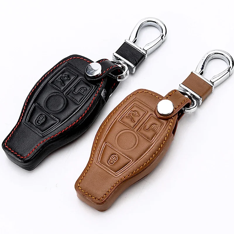 Genuine Leather Car Remote Key Shell Key Case Cover for Mercedes Benz Class W205 E Class W212 A B S GLC GLA GLK Car Accessories car key leather case cover for mercedes benz e300l c260l c200l a200l glc260 alarm remote upscale key case with key ring keychain