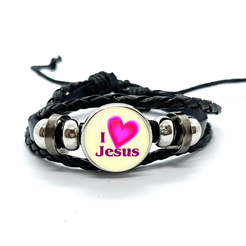I Love Jesus Leather Charm Bracelet Glass Dome Snap Button Bracelet & Bangles Fashion For Women Men Gifts 3