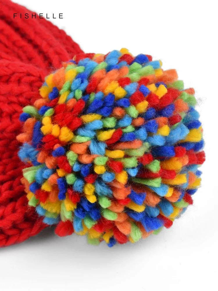 Rainbow knitting wool hat women's warm hat autumn winter knitted hat adults kids red color cap christmas new year child gift 4