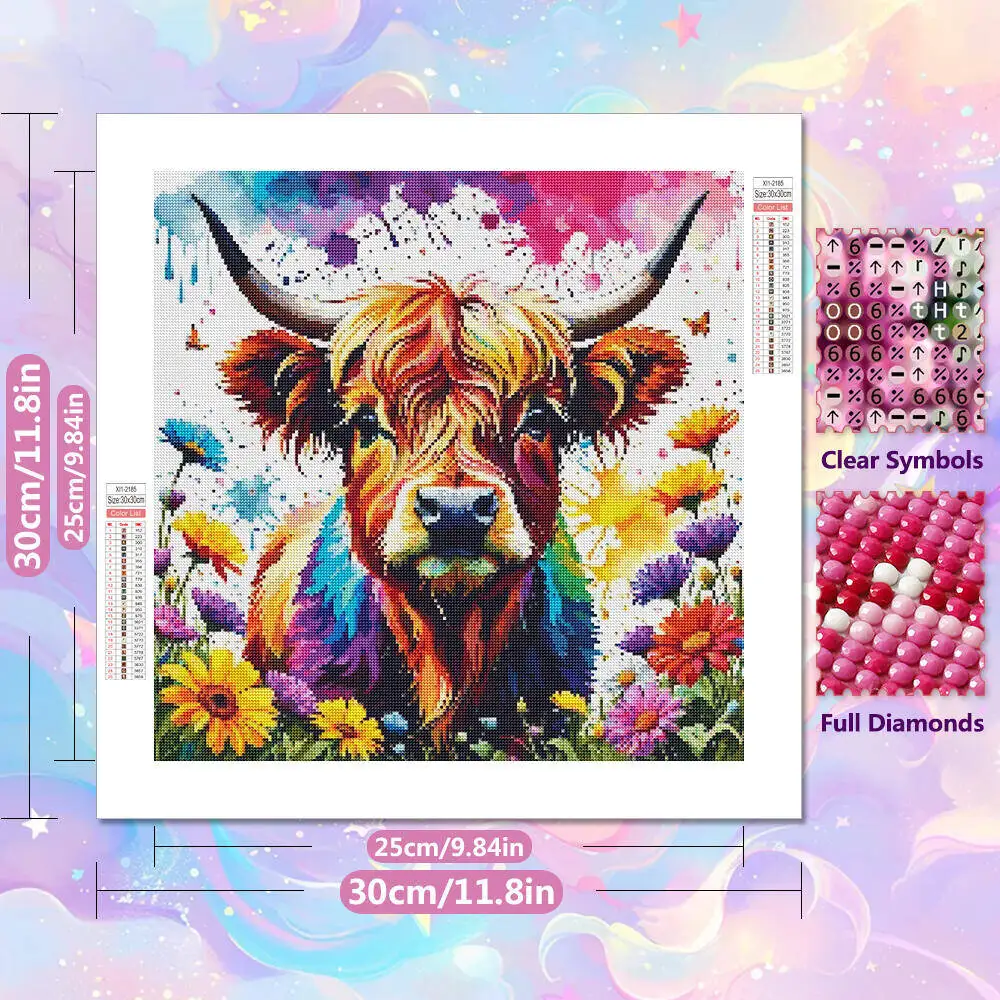 Diamond Painting DIY Diamond Embroidery Wall Decorations Highland Cattle Cow Animal Flower Mosaic diamond painting diamond painting accessories