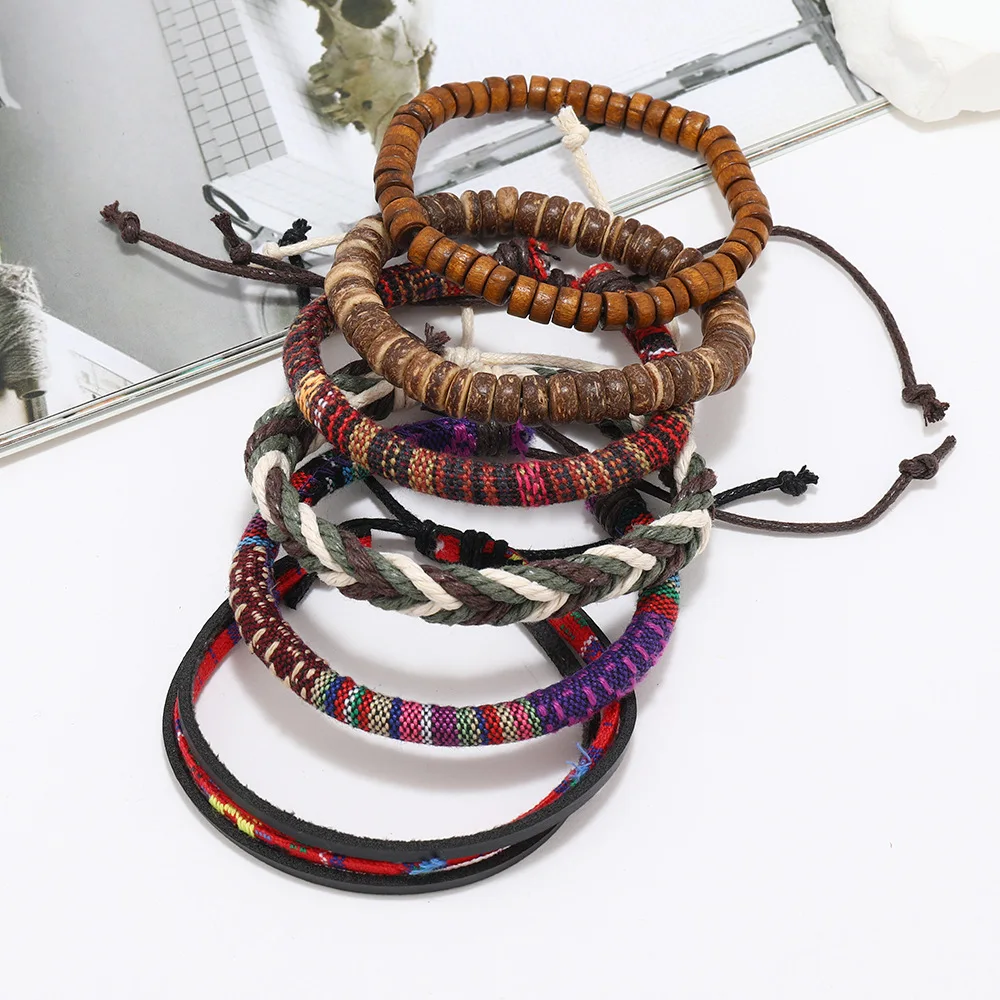 Bohemian Leather Bracelet Men Hand-woven Bracelet Men's Wooden Bead Bracelet Bracelet for Men Charm Bracelet Mens Jewellery - Image 3