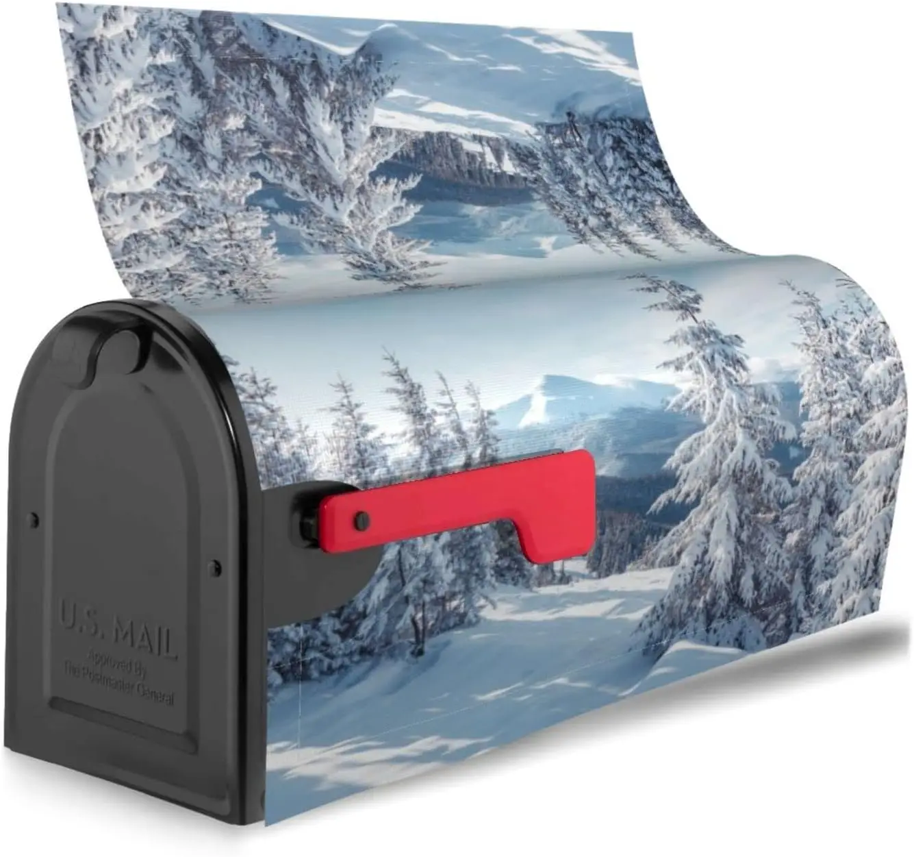 Magnetic Mailbox Cover Pine Trees Covered with White Snow Post Box Cover Wrap Winter Nature Scenery Mountains Print Decoration