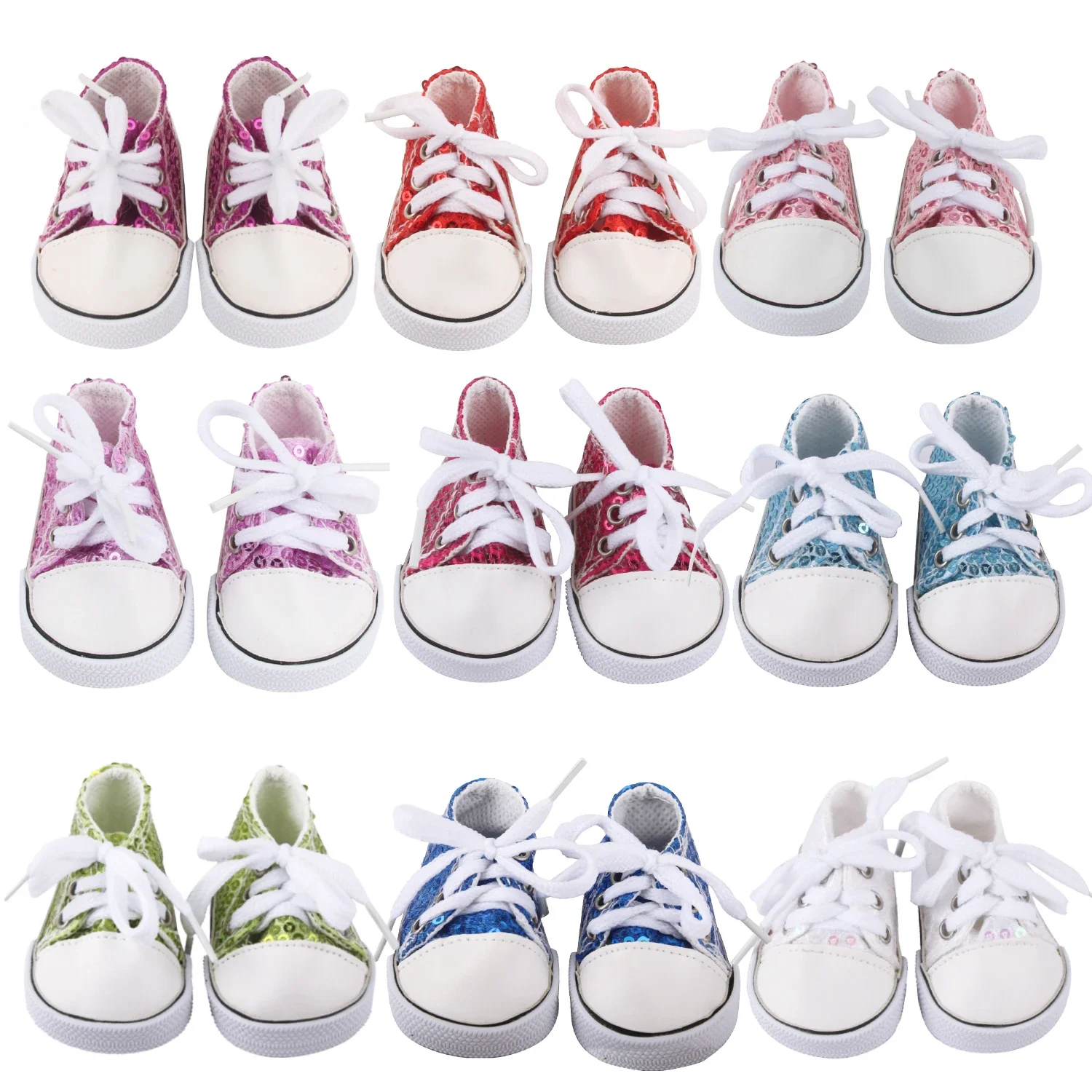 

New 7CM Canvas Sequins Doll Shoes For 18 inch American Dolls Shoes Lace-up Sneakers For 43cm Baby New Norn&OG,DIY Girl Doll Toy