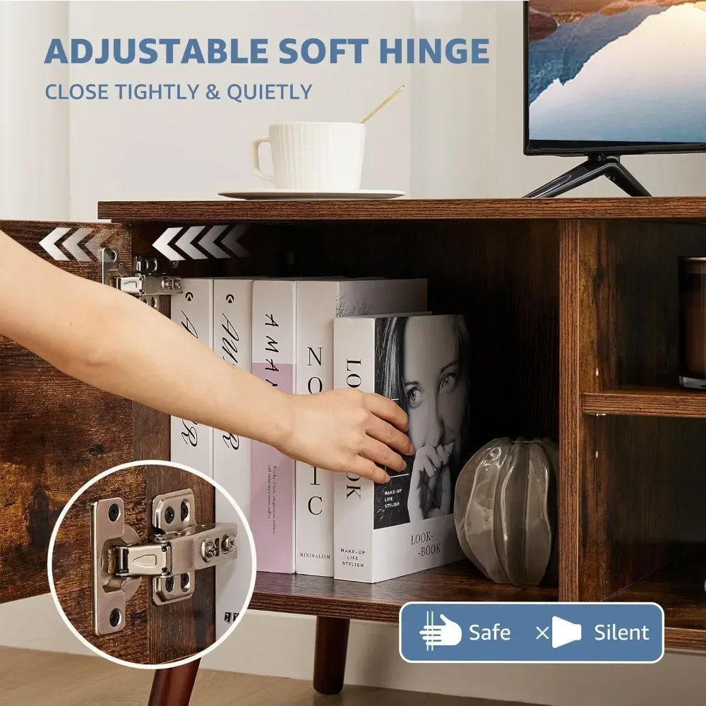 TV Stand for 55 60 inch TV, Entertainment Center with Storage Cabinet, Mid Century Modern Media Console Table, Adjustable Hinge