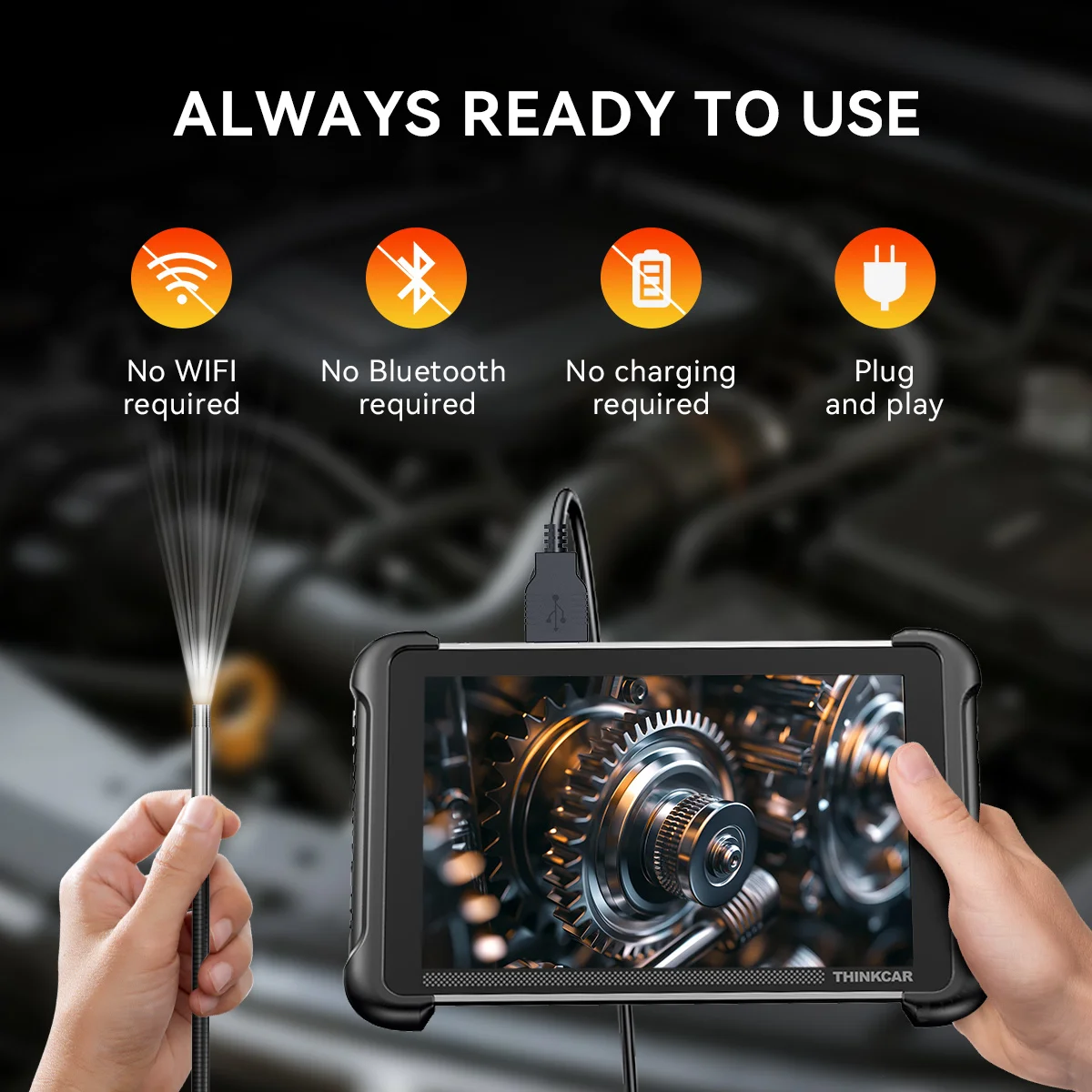 THINKCAR TES102 USB 내시경 자동차 90cm IP67 방수 LED 조명 5.5mm 렌즈 720P HD 카메라 스마트폰용 892BT VO8 VO7S