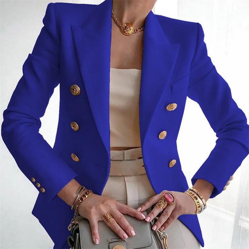 Women's Autumn Blazers New Solid Fashion Casual Suit Short Jacket Golden Button Lady Suit Comfortable Commuting Long-sleeved Top - 4