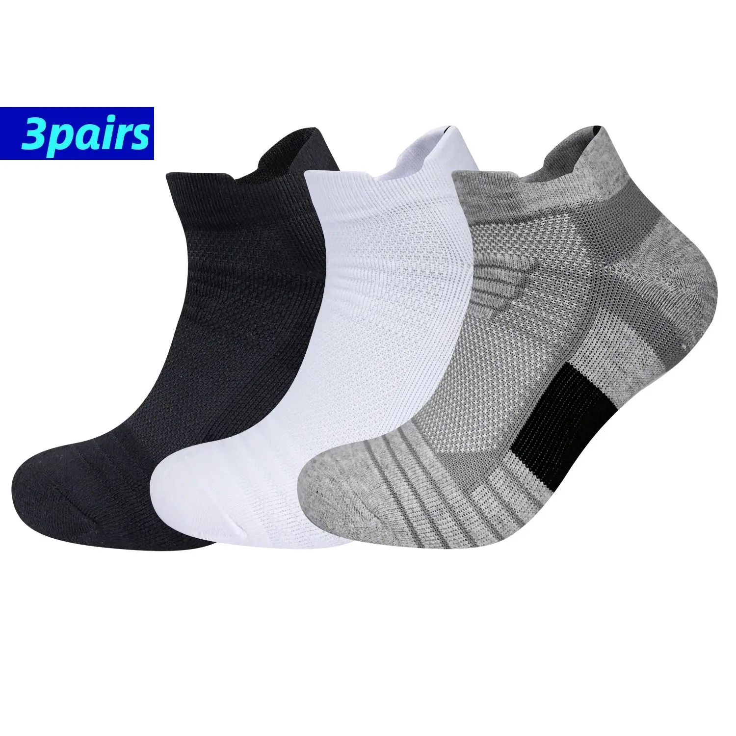 Men's Anti-Slip Cycling and Sports Compression Ankle Socks - Black & White