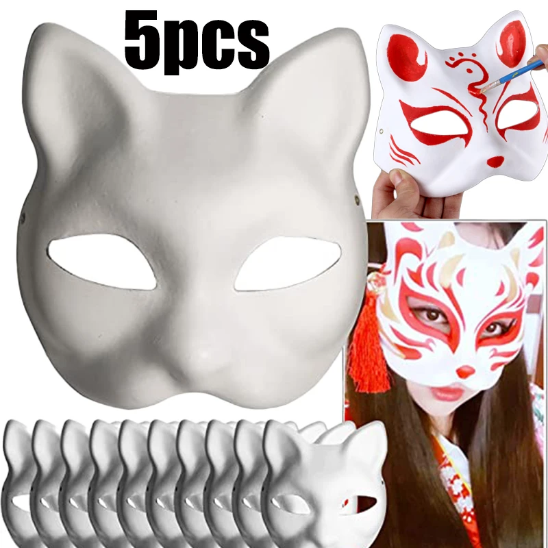 

Anime Halloween Foxes Mask Japanese Cosplay Rave Hand-Painted Anime Demon Slayer Half Face Cat Masks Festival Party Props