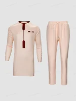 2024 Kaftan Elegant African Men's Set 2 Pieces Outfits Long Sleeve Ethnic Tops And Pants 2