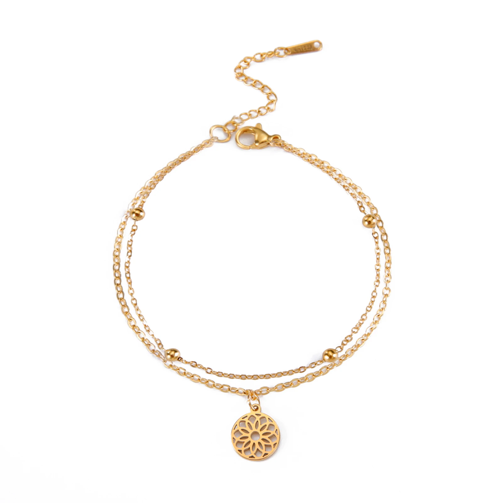 Kkjoy Mode Edelstahl Persönlichkeit hohl kleine Chrysantheme Anhänger Fußkettchen für Frauen Schmuck Accessoires Geschenk Großhandel – Detail 15
