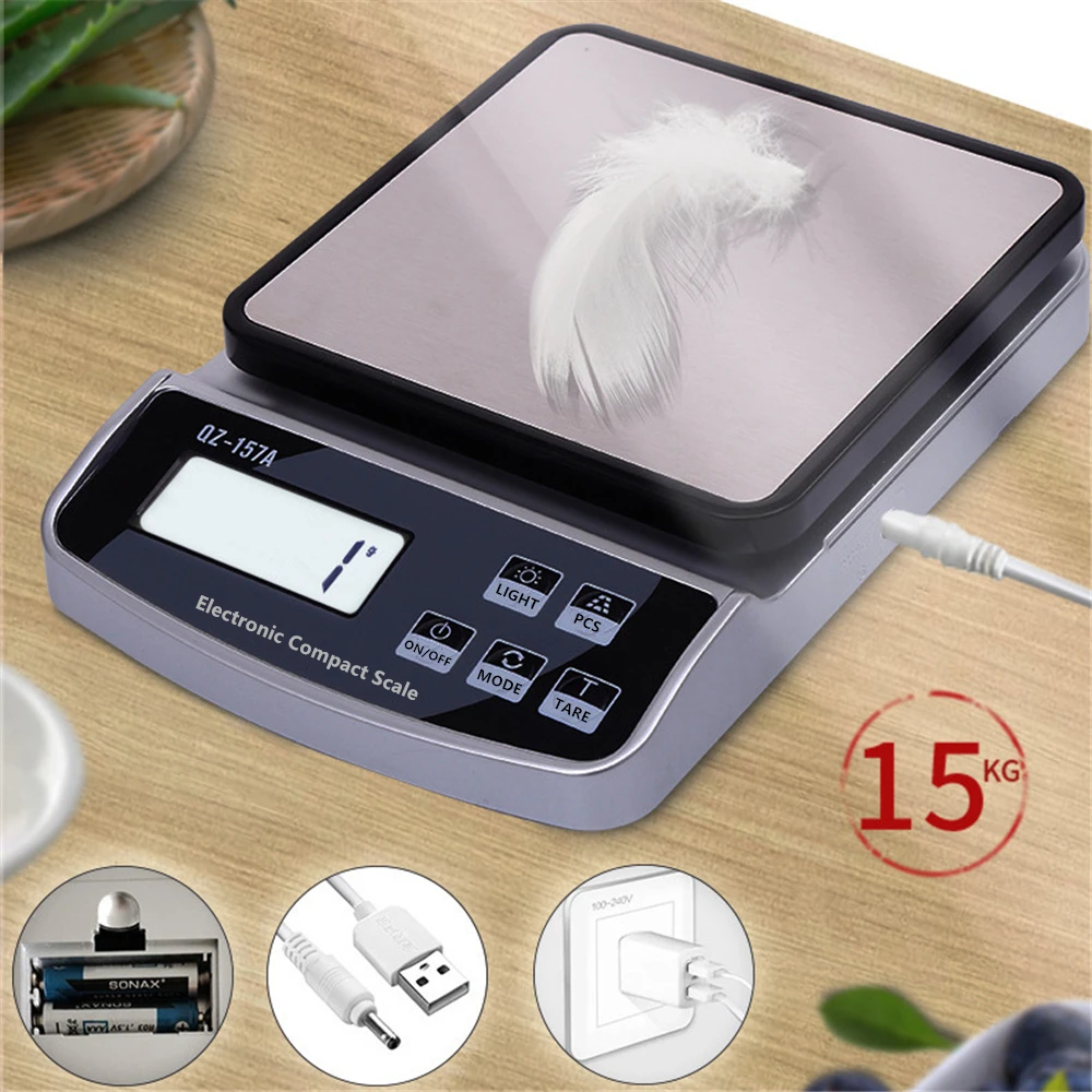 15KG/3KG 전자 주방 규모 USB 충전 정밀 저울 식품 규모 가정용 커피 규모 스마트 디지털 베이킹 저울