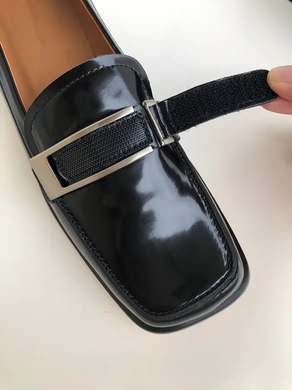 Withered French Style  Shoes Women Office Lady Genuine Leather Retro Square Toe Slip-On Loafers Women Flat