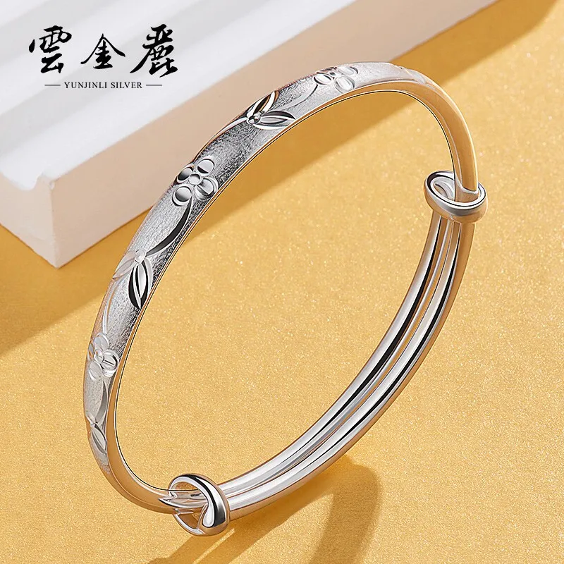 

Yunjinli Silver Bracelet for Women 999 Pure Silver Brocade Bunch Flower Capacity Push Pull Silver Bracelet Birthday Gift for Gir