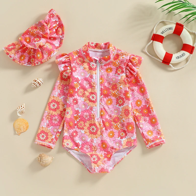 Toddler Baby Girls Long Sleeve Summer Floral Print Swimsuit Fashion ...