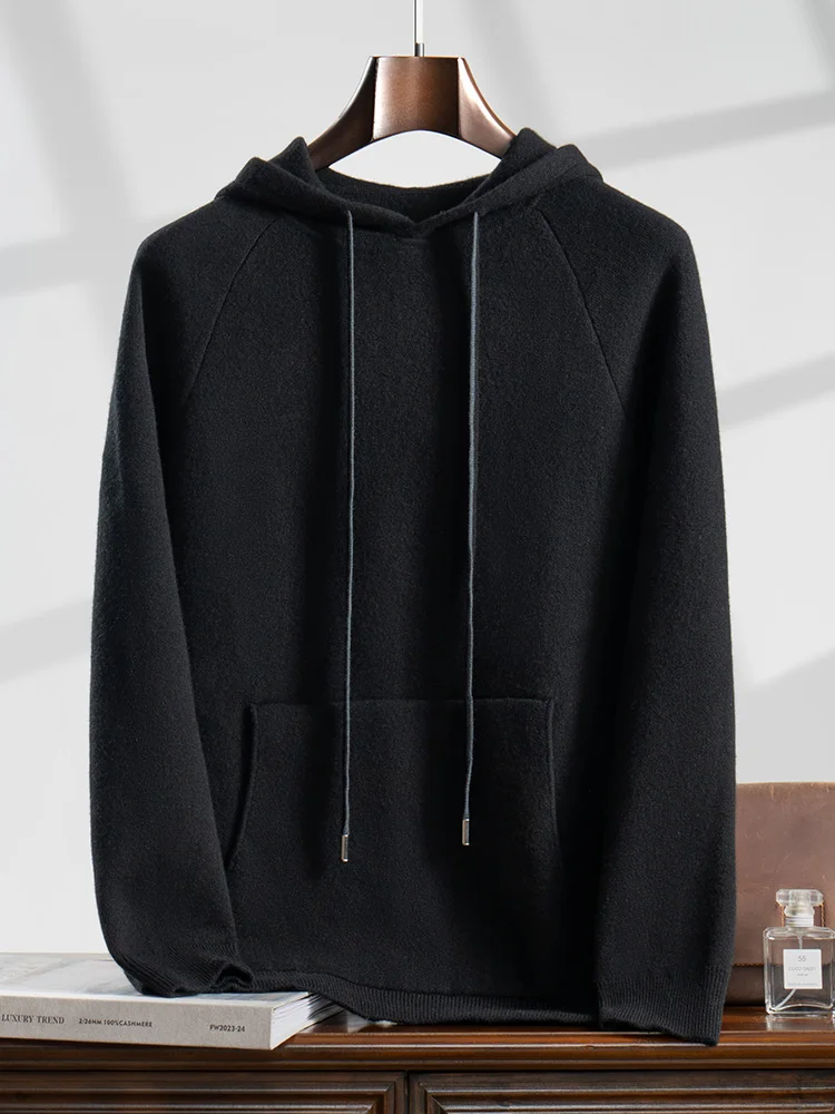 Choice Autumn Winter Men Cashmere Hooded Pullover 100% Pure Cashmere Knitted Sweater Long Sleeve Thick Soft Warm Casual Clothing 3