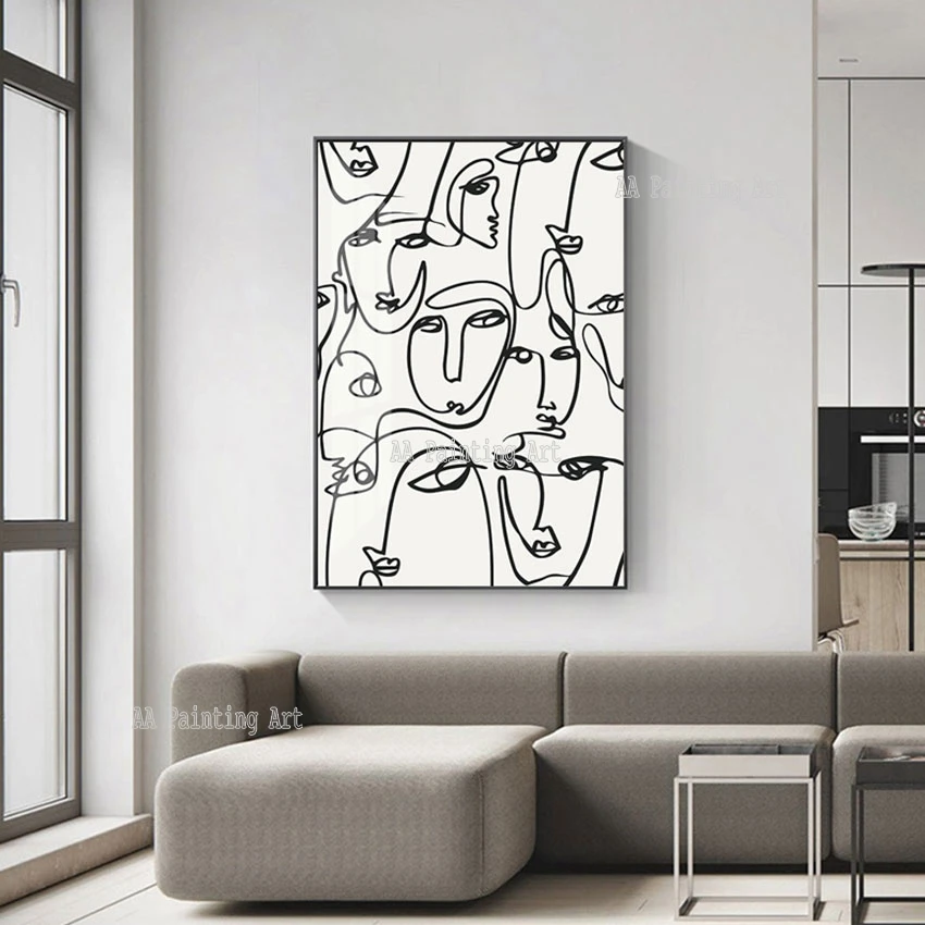

Настенный постер большого размера на холсте для украшения отеля, картина с изображением человеческого лица, картина маслом, абстрактная линия Пикассо, художественная репродукция