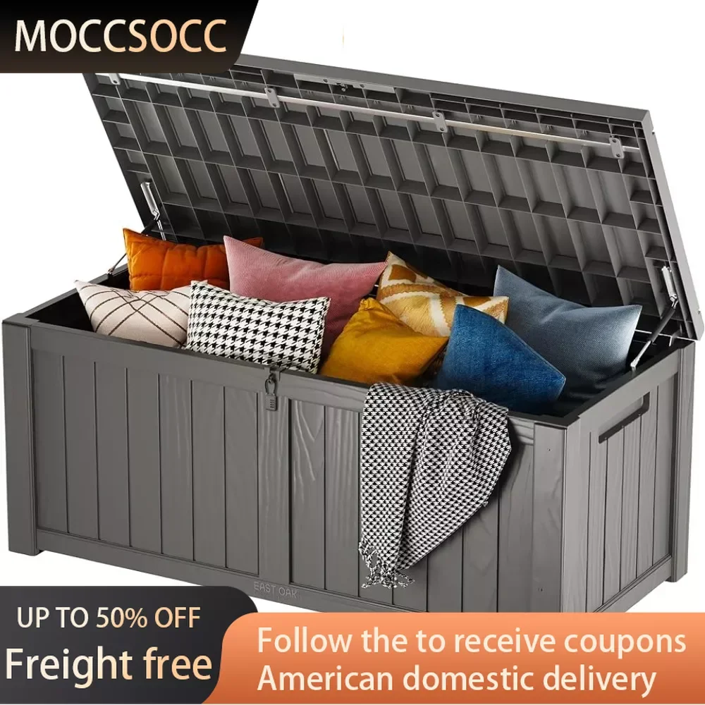 

120 Gallon Deck Box Organizers Storage Boxes Large Outdoor Storage Box With Stainless Steel Rods for Patio Furniture Cushions