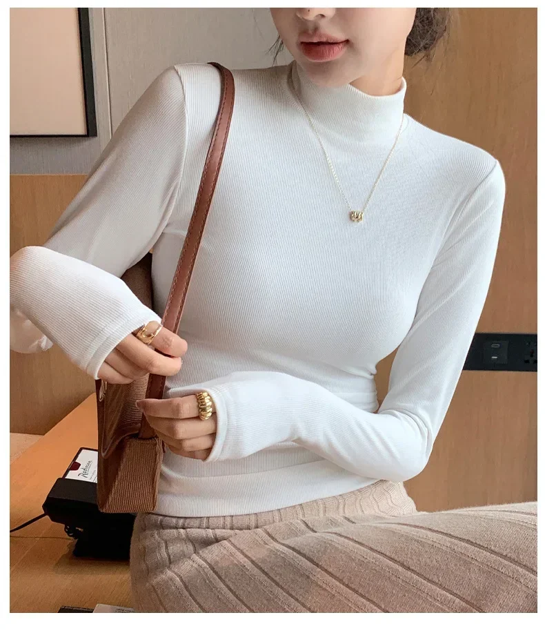 Women Autumn Winter Turtleneck Sweater Vintage Solid Basic Knitted Tops Casual Slim Pullover Korean Fashion Simple Chic Jumpers
