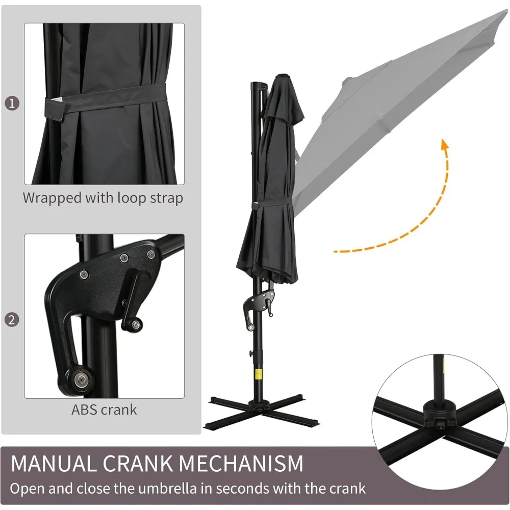 8FT Cantilever Patio Umbrella, Square Outdoor Offset Umbrella with 360° Rotation, Aluminum Hanging Umbrella with 3-Posi 5