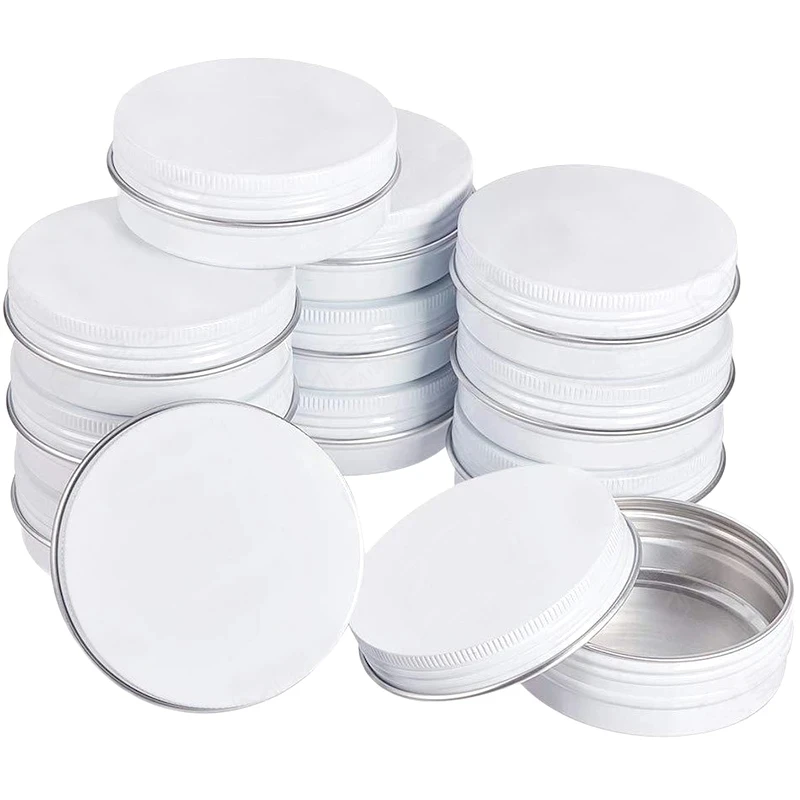 White Empty Round Aluminum Box Metal Tin Cans Cosmetic Cream DIY Refillable Jar Tea Pot 10 15 20 30 50 60 80 100 150g