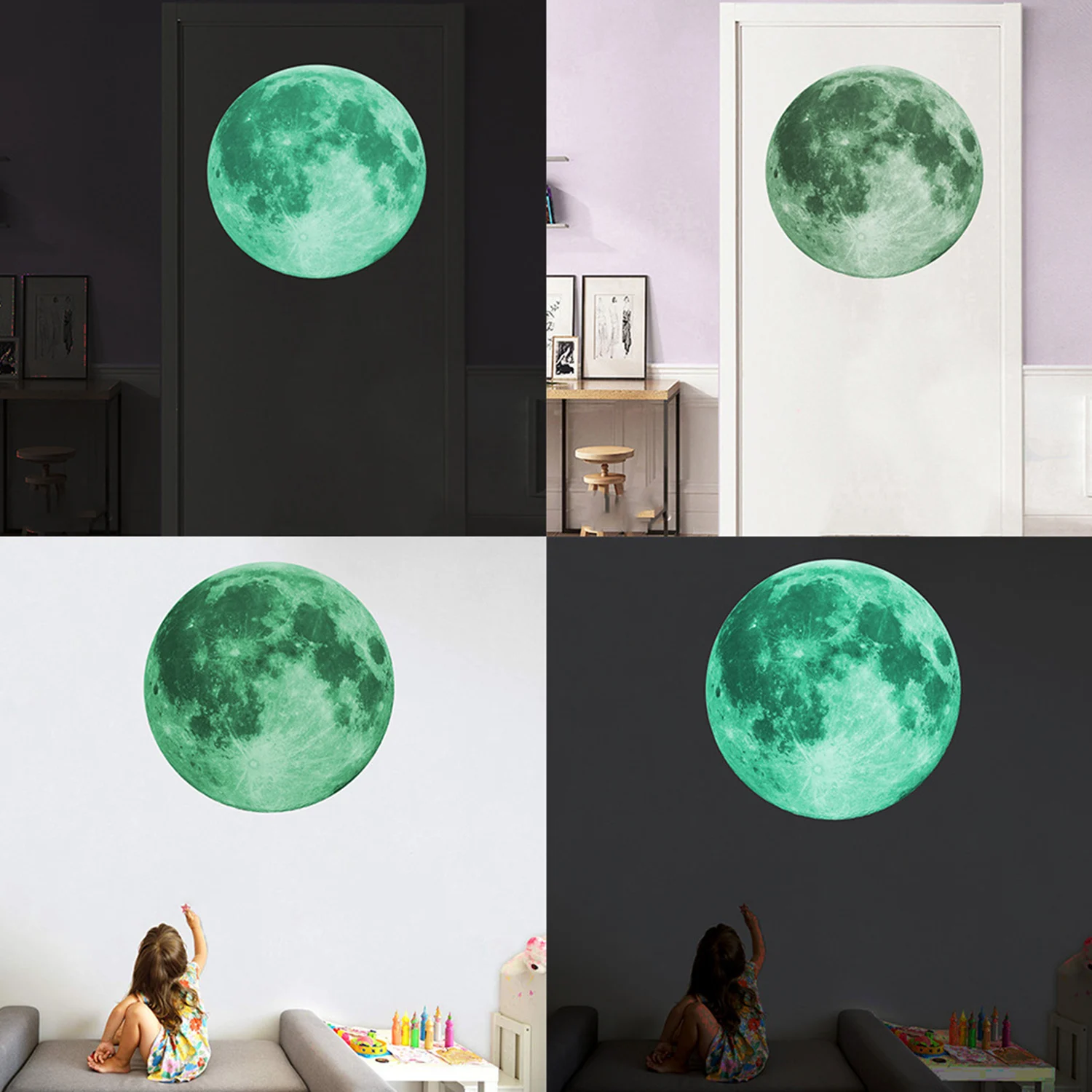 1 PC Hot Sale Luminous Moon Wall Sticker Glow In The Dark Fluorescent Sticker PVC Kids Room Wall Decorate Wallpaper