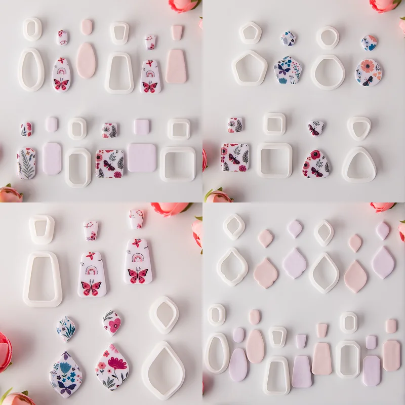 Polymer Clay Cutter 2Pcs/Set Geometric Shaped Polymer Clay Cutters Mold Creative Graphics DIY Earring Pendant Jewelry Modeling Cutting Die Hand Tool