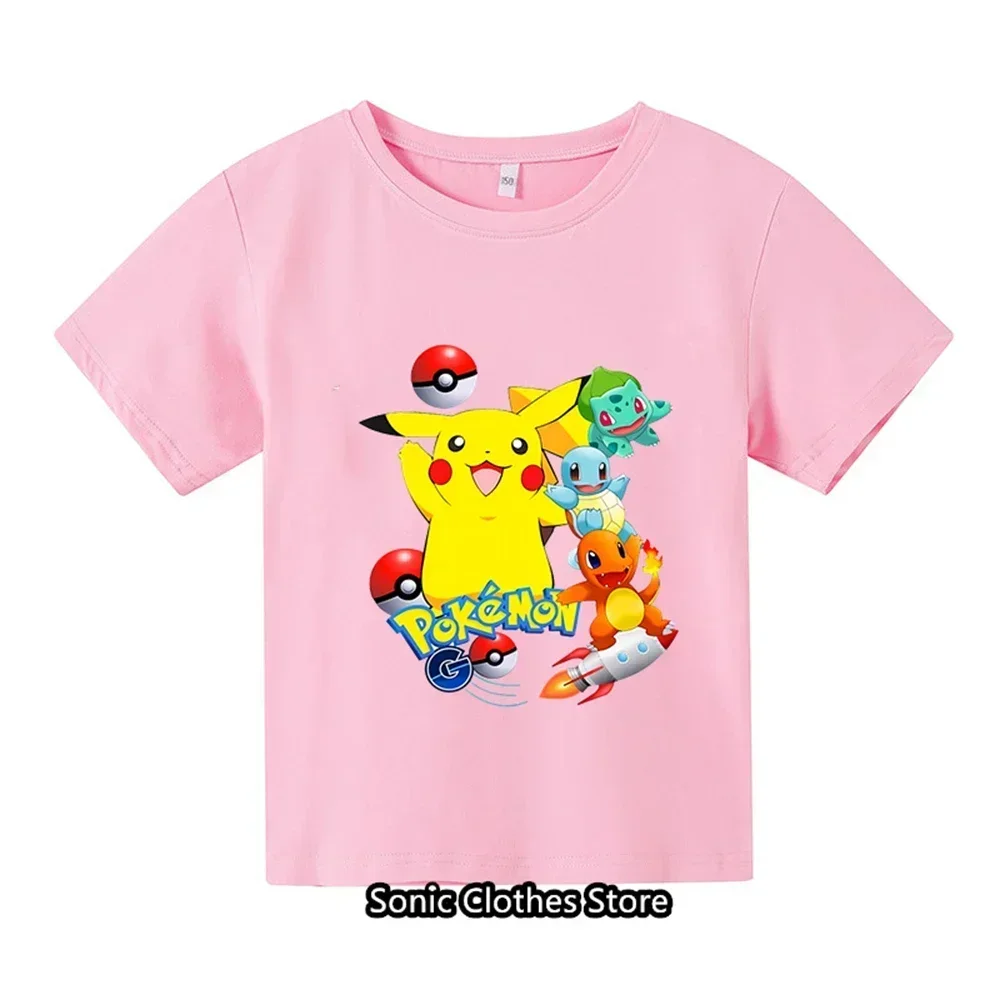 Summer New 3-14 Year Old Children's Pokemon Fashion Clothing Boys Short Sleeved Pikachu T-shirts Girls Casual T-shirts 4