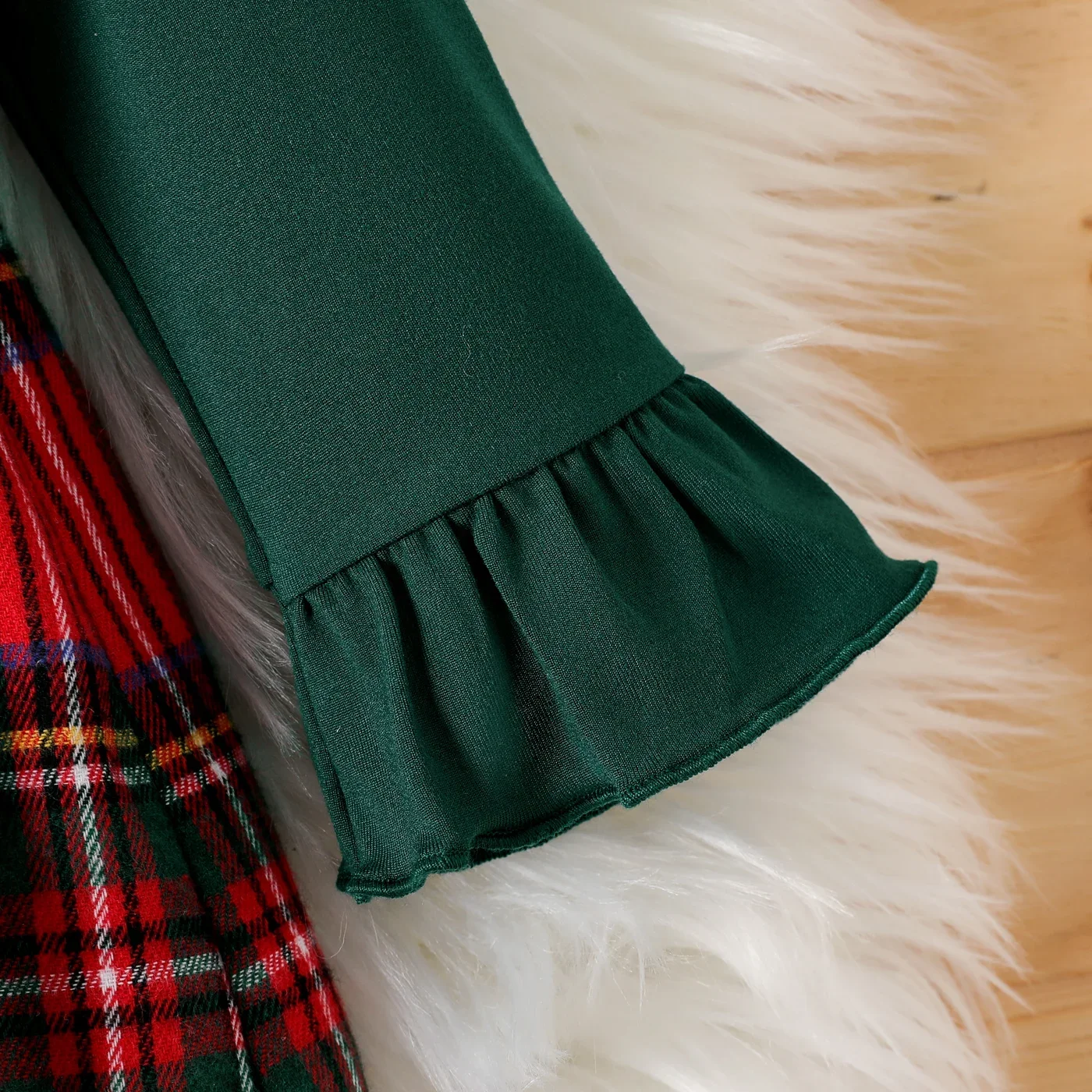 Baby Girl Dress PatPat Solid Long-sleeve Spliced Red Plaid Bow Front Outings Daily Wear Christmas