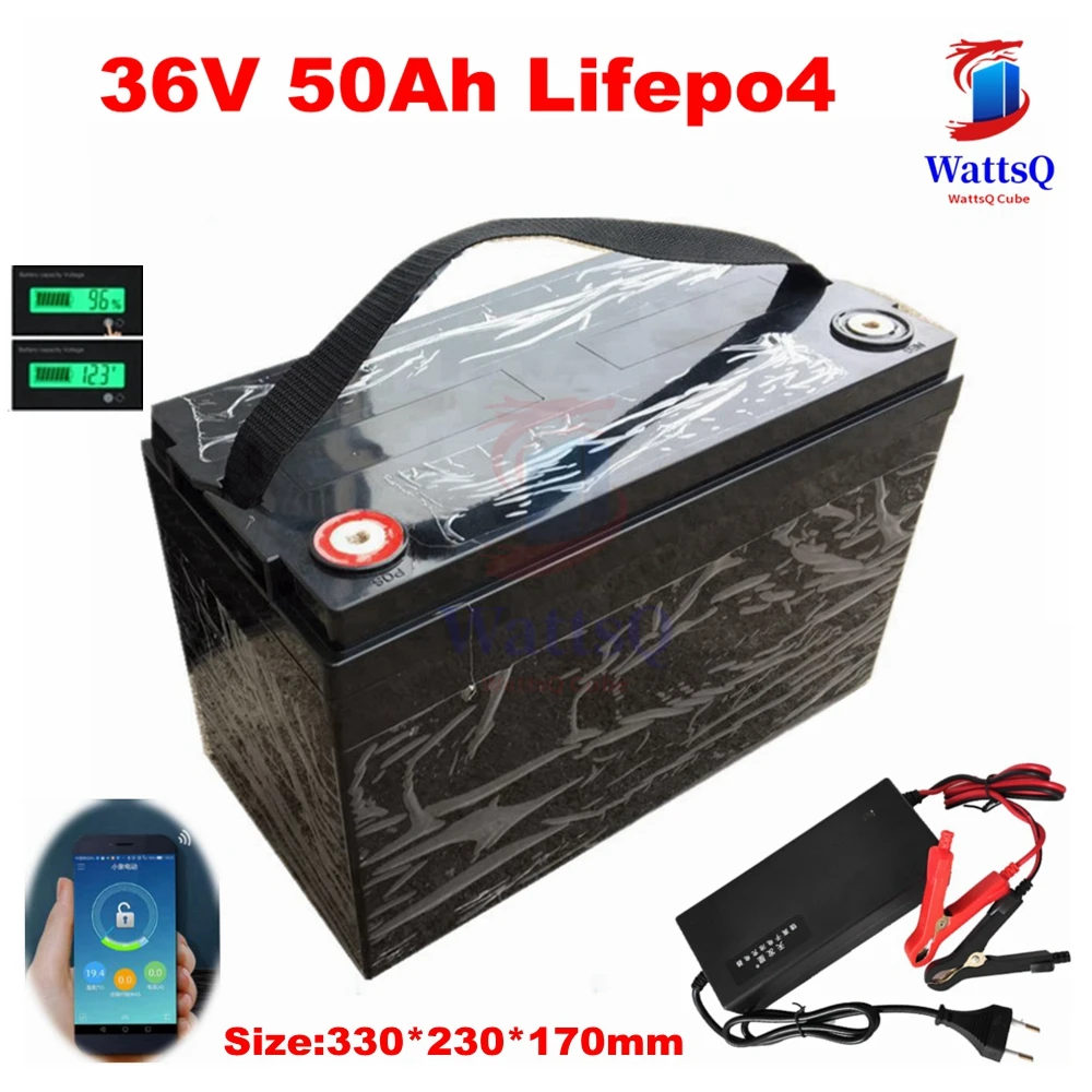 Batterie Al Litio Ricaricabili 2000 Deep Cycles 36V 50Ah Lifepo4 Con Bms Per Camper/Camper/Auto O Barca/Inverter + Caricatore 10A