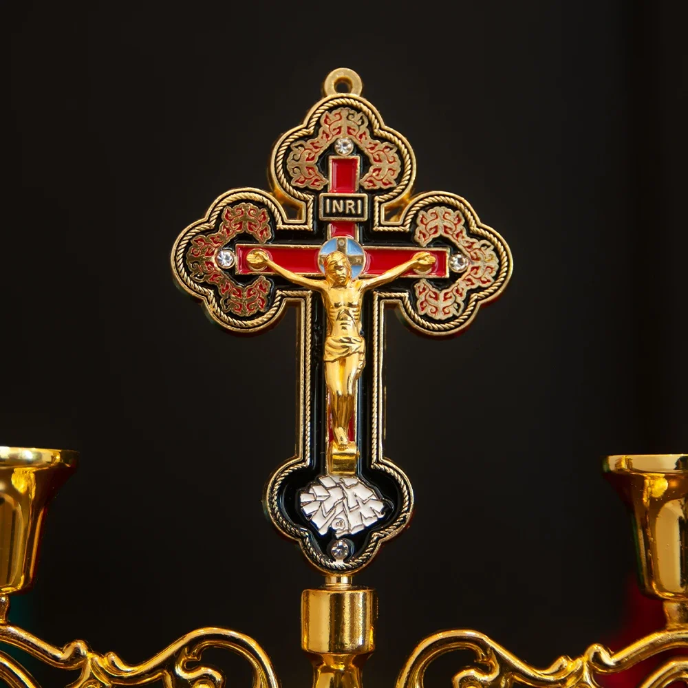 HTISOK Katholischer Kerzenständer, Kreuz-Kerzenhalter, doppelter Kerzenständer, religiöse Kirche, Dekor, christliches Geschenk, katholischer Kerzenständer – Detail 2
