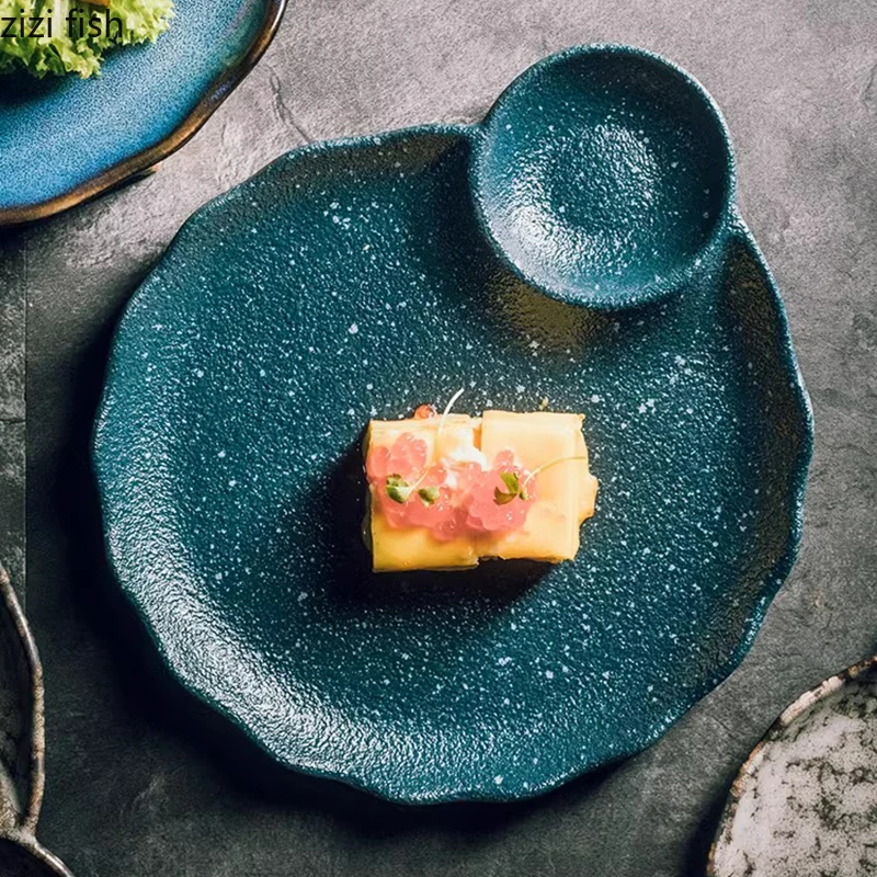 Vintage Irregular Ceramic Plate Dessert Snack Plate Dumpling Sushi Plates Restaurant Molecular Cuisine Creative Tableware