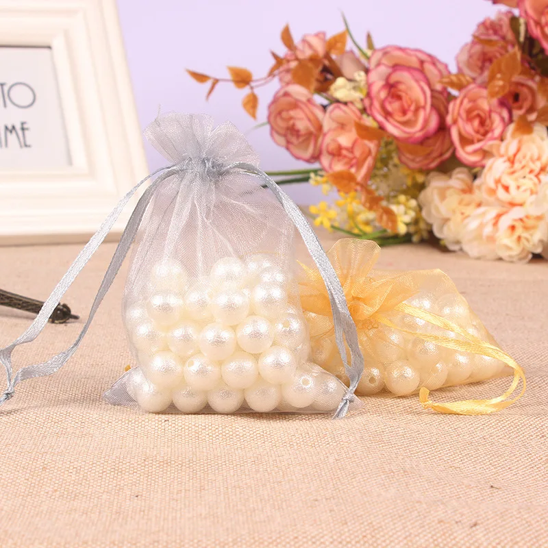 Solid Color Organza Gift Bags - Mesh Tulle Fabric Pouches for Weddings and Events (50/100pcs)