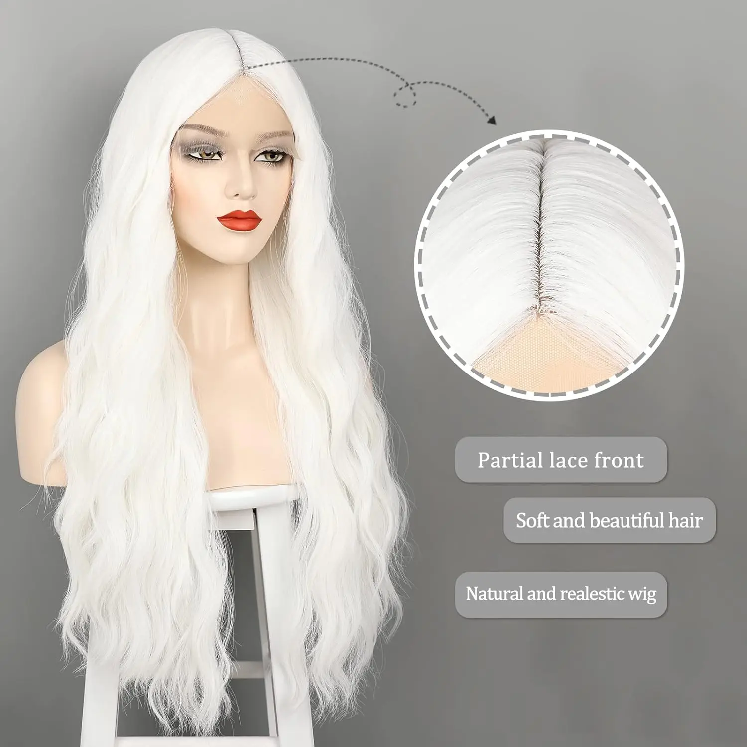 Long Syntheic Wigs for Women 30 Inches Wavy Lace Middle Part Natural Looking Silky for Daily Use Halloween